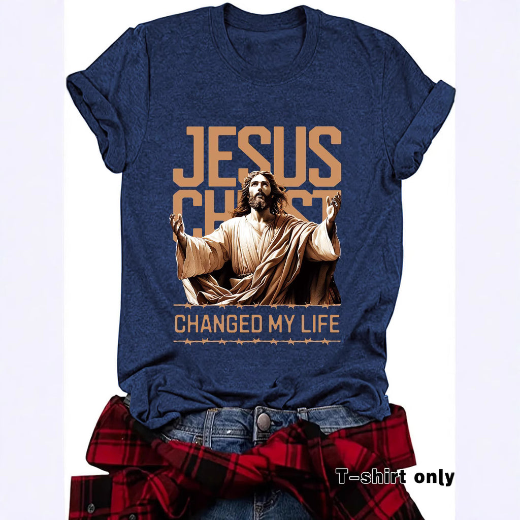 JESUS Pattern Printed T-shirt Short Sleeve