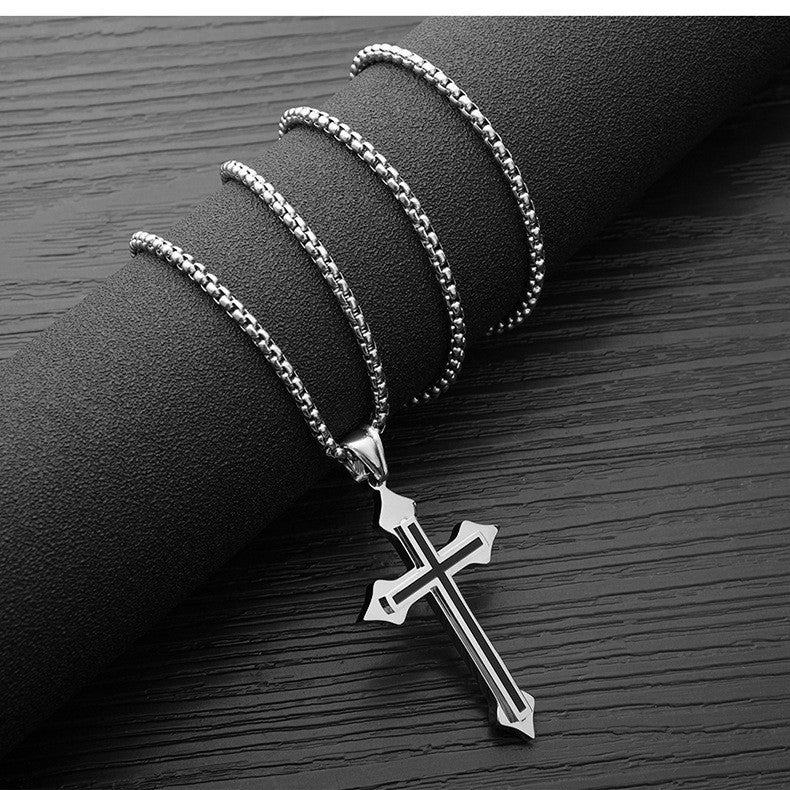Simple Titanium Steel Jesus Cross Necklace Men's Jewelry Pendant Women