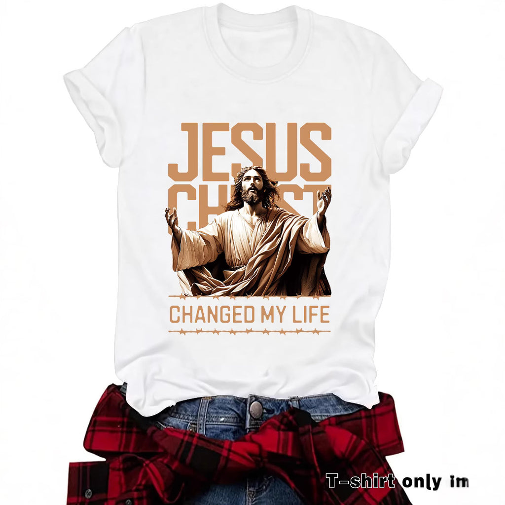 JESUS Pattern Printed T-shirt Short Sleeve