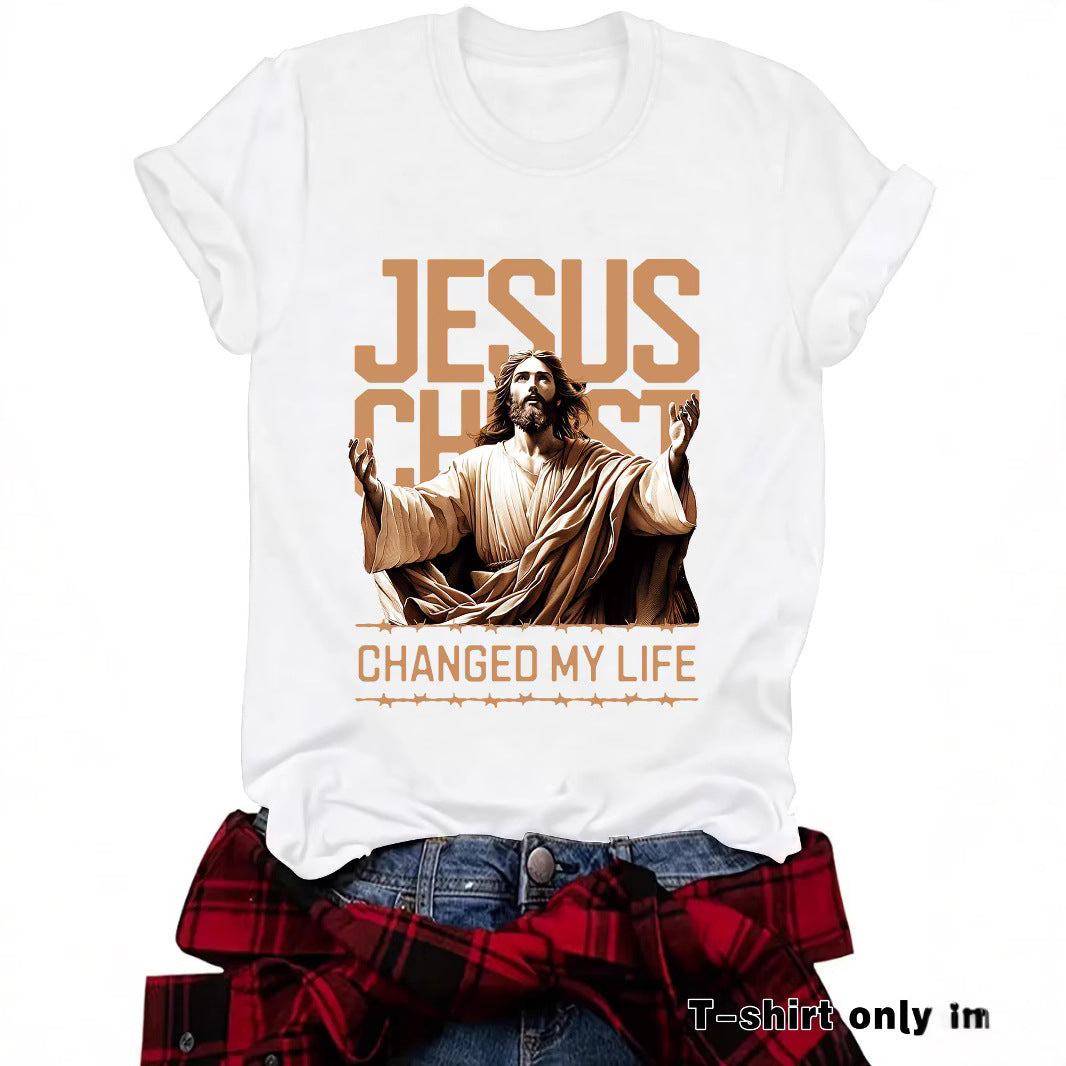JESUS Pattern Printed T-shirt Short Sleeve