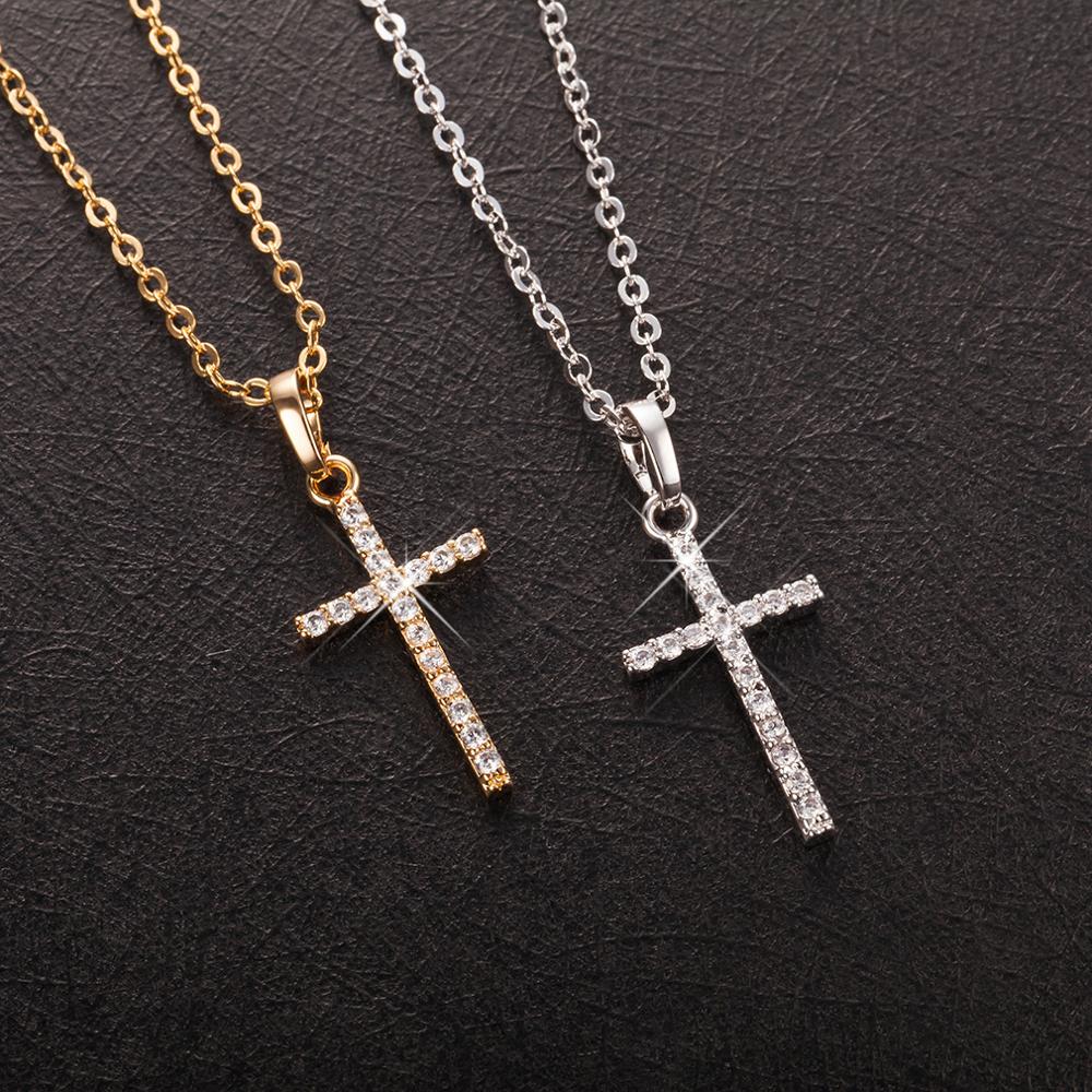 Gold Black Color Crystal Jesus Cross Pendant Necklace Jewelry For Men/Women