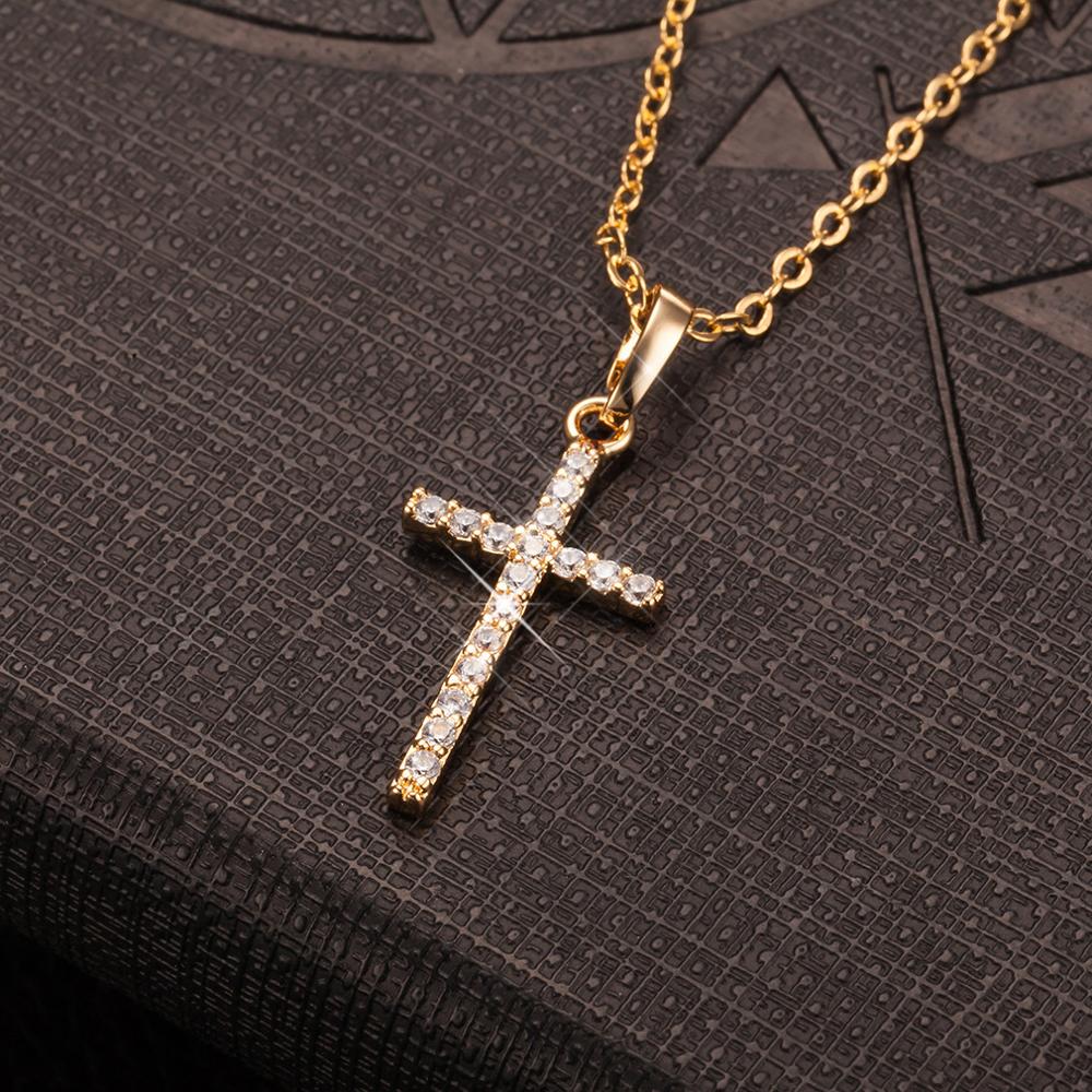 Gold Black Color Crystal Jesus Cross Pendant Necklace Jewelry For Men/Women