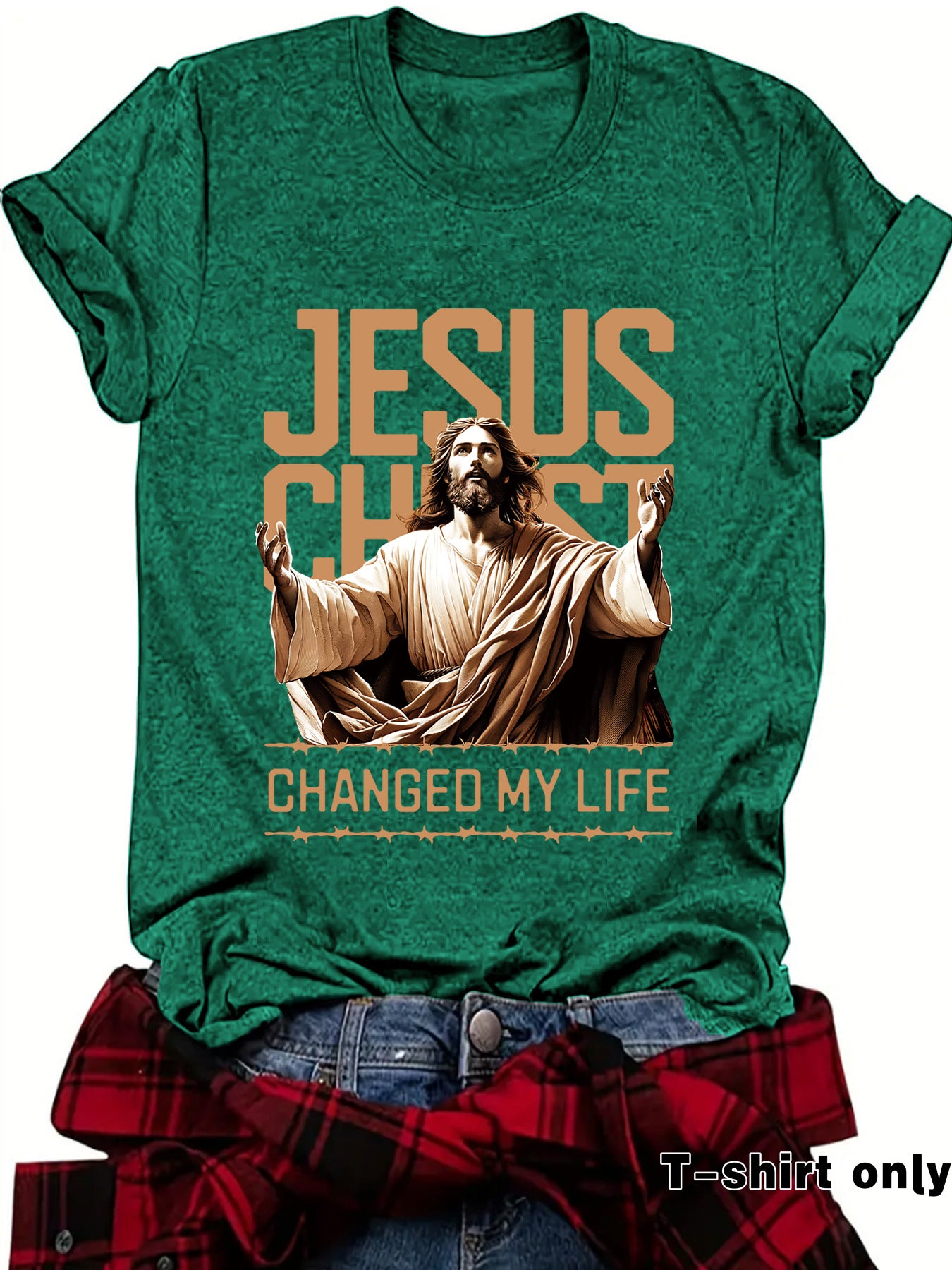 JESUS Pattern Printed T-shirt Short Sleeve