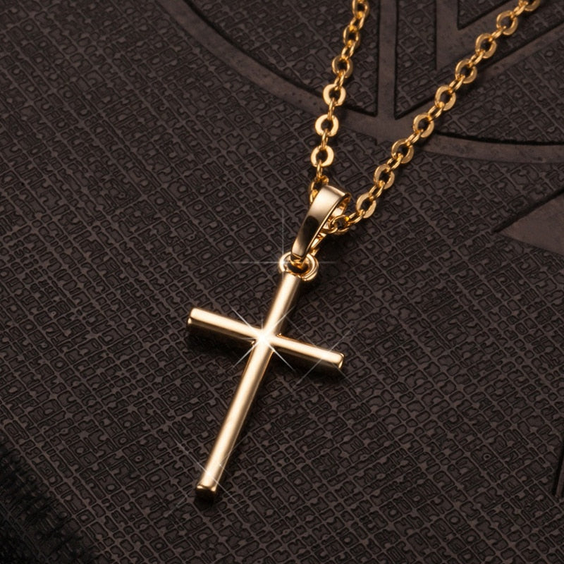 Gold Black Color Crystal Jesus Cross Pendant Necklace Jewelry For Men/Women