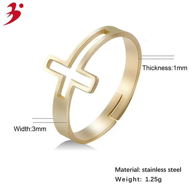 Christian Jesus Cross Rose Gold Open Ring Female