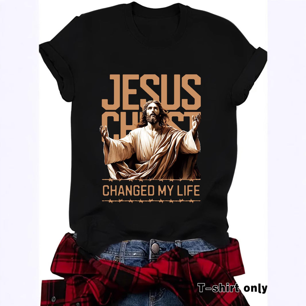 JESUS Pattern Printed T-shirt Short Sleeve