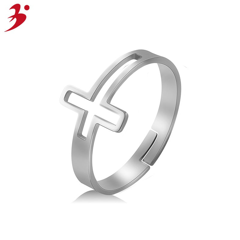 Christian Jesus Cross Rose Gold Open Ring Female