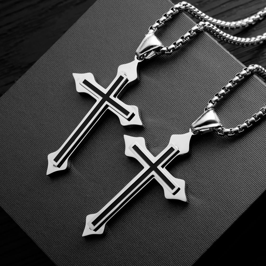 Simple Titanium Steel Jesus Cross Necklace Men's Jewelry Pendant Women