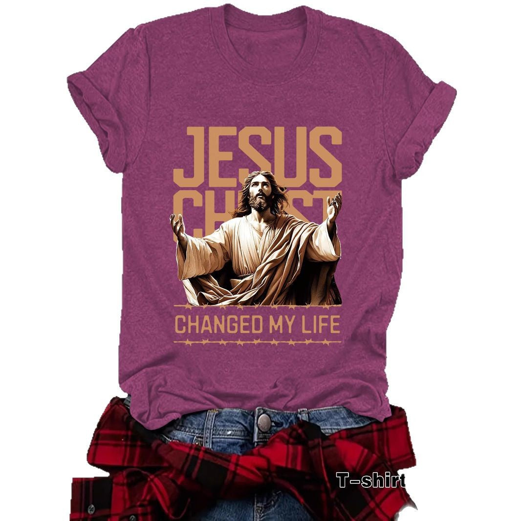JESUS Pattern Printed T-shirt Short Sleeve
